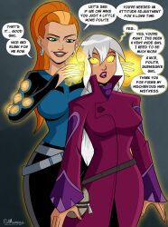  ben_10 breasts charmcaster clothed dialogue earrings english_text female_only femdom femsub future_gwen_tennyson glowing_eyes green_eyes gwen_tennyson lipstick long_hair magic orange_hair polmanning ponytail purification purple_lipstick signature speech_bubble spiral spiral_eyes text white_hair yellow_eyes 