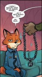 accidental_hypnosis comic dazed dialogue disney fox_boy heavy_eyelids hypnotic_accessory necklace nick_wilde police_uniform speech_bubble zootopia