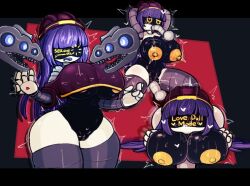 arms_above_head blush bottomless clothed dazed dildo doll_(murder_drones) drone drool erect_nipples erect_nipples_under_clothes expressionless eye_roll fellatian female_only femsub hat heart huge_breasts large_breasts large_hips legs looking_at_viewer midriff murder_drones nemusothoth nipples no_bra nude open_mouth oral orgasm paizuri purple_hair pussy robot_girl sex sex_toy squatting standing sweat tech_control thick_thighs thighs topless underboob vaginal yellow_eyes