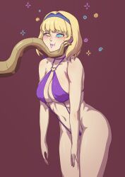  blonde_hair cheek_squish chin_hold constance_von_nuvelle disney female_only femsub fire_emblem fire_emblem_three_houses happy_trance headband kaa kaa_eyes leaning_forward lipstick m4ns0n multicolored_hair navel nintendo one-piece_swimsuit sling_bikini slouching smile snake solo spiral_eyes swimsuit the_jungle_book 