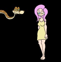  animated animated_gif barefoot breasts coils dazed disney feet femsub fluttershy happy_trance hypnoquestionmark hypnotic_eyes kaa kaa_eyes large_breasts long_hair my_little_pony personification pink_hair snake standing standing_at_attention text the_jungle_book western 