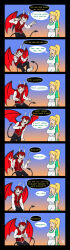 absurdres apron bat_wings blonde_hair breasts comic crimson_(stepfordcrimson) d-zen_(vanillahypnotist) demon demon_boy dress elf_ears empty_eyes femsub happy_trance horns humor hypnolion incubus large_breasts long_hair magic maledom meet_the_robinsons original ponytail red_hair standing standing_at_attention tail text wings yellow_eyes