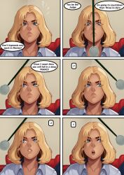 ai_art blonde_hair blue_eyes brown_hair classroom coin comic femdom femsub hair_buns sculptortusk short_hair spiral_eyes tagme