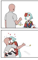  absurdres assertive_sub bald blue_hair border dress faceless faceless_male femsub heart humor kingyohime legs maledom mask onmyoji pendulum shirt shoes simple_background size_difference skirt surprised white_background wtlong_han 