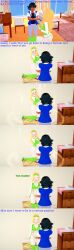  absurdres ash_ketchum black_hair blonde_hair brown_eyes clothed daisy_oak dialogue english_text femsub horokeu long_hair maledom nintendo pokemon pokemon_(anime) short_hair shrunken_irises simulated_fellatio simulated_handjob text 