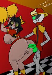 alternate_costume anal black_hair bow cheerleader cyn_(murder_drones) murder_drones penis pussy robot robot_boy robot_girl sex spiral_eyes tcross thad_(murder_drones)