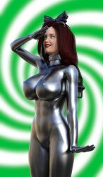 3d bow collar doll female_only fembot femsub graybot happy_trance holly_the_dolly_(hollydolly) original red_hair robot robotization saluting solo spiral standing standing_at_attention theheckle