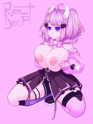  drool empty_eyes holding_breasts ironmouse large_breasts pink_hair purple_eyes renderp spiral_eyes squatting virtual_youtuber vshojo 