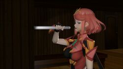  3d animated animated_gif breasts clothed distortingreality earrings female_only femsub fingerless_gloves gloves heterosexual jewelry large_breasts nintendo open_mouth pyra_(xenoblade) short_hair simulated_fellatio xenoblade_chronicles xenoblade_chronicles_2 