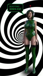 3d antenna dialogue female_only femsub happy_trance headphones high_heels kathy_(theheckle) latex original robot robotization solo spiral_eyes symbol_in_eyes tech_control text theheckle