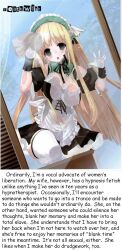  against_glass blonde_hair breasts caption consensual deathwish_(manipper) empty_eyes female_only femsub large_breasts long_hair maid maledom manip solo text thighhighs 