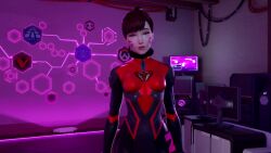 3d alternate_costume animated bodysuit breasts brown_eyes brown_hair clothed collar crossed_eyes d.va expressionless eye_roll female_only femdom femsub finger_snap happy_trance human_puppet open_mouth overwatch ponytail puppet remote_control short_hair smile sombra_(overwatch) tech_control text tongue video vynil 