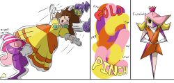  before_and_after brown_hair corruption crown enemy_conversion fusion nintendo paper_mario pink_hair princess_daisy protoybonnie purple_skin simple_background super_mario_bros. tagme text transformation vivian 