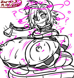 brain_drain breasts coils cow_girl cowbell dazed drool female_only femsub happy_trance horns huge_breasts large_breasts monochrome ruby_rose rwby short_hair sketch smile spiral_eyes symbol_in_eyes topless zarvex3