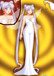 bare_shoulders bluebullpen cleavage dress earrings empty_eyes expressionless femdom femsub jewelry lipstick milf pendulum purple_eyes queen_serenity sailor_moon_(series) silver_hair standing standing_at_attention symbol_in_eyes twintails very_long_hair wings