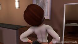 3d animated animated_gif bottomless breasts clothed dazed disney elastigirl femsub helen_parr large_breasts milf nude open_mouth seamless short_hair tech_control the_incredibles topless