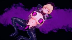 3d animated arms_above_head black_hair blonde_hair blue_archive blush breasts bulge chastity collar covered_with_cum cum expressionless futa_only futanari gloves halo heavy_eyelids high_heels huge_breasts koikatsu! kuromaru long_hair looking_at_viewer m.u.g.e.n. moawi1 navel null_bulge pad_lock purple_eyes reverse_bunnysuit shoes simple_background solo spread_legs squatting thighhighs toki_(blue_archive) video wet wet_clothes