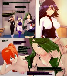3d aware black_hair camie_utsushimi cyanstargazer doll doll_joints empty_eyes femsub green_hair ibara_shiozaki itsuka_kendo large_breasts maledom multiple_girls multiple_subs my_hero_academia nemuri_kayama orange_hair puppet puppetization text yu_takeyama
