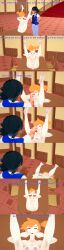  absurdres ash_ketchum black_hair blue_eyes breasts brown_eyes clothed dialogue english_text femsub finger_in_mouth horokeu human_furniture maledom misty nintendo nipples nude orange_hair pokemon pokemon_(creature) short_hair shrunken_irises text 