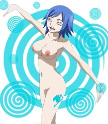  blue_hair bottomless breasts cleavage fairy_tail female_only femdom femsub happy_trance hypnosex_(manipper) juvia_loxar large_breasts long_hair manip nude smile spiral spiral_eyes symbol_in_eyes topless 