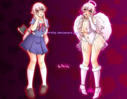  angel axe before_and_after bimbofication blush breast_expansion breasts bridal_gauntlets choker crotch_cutout femsub finger_to_mouth gloves halo happy_trance heart heart_eyes high_heels large_breasts long_hair magic_wand nipple_piercing open_clothes opera_gloves piercing pink_hair porniky pussy_juice school_uniform see-through skirt smile symbol_in_eyes the_future_diary weapon wings yandere yuno_gasai 