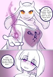 cloak comic crown disguised_hypnotist dress empty_eyes femdom flame frisk_(undertale) furry happy_trance horns hypnovember lipstick makeup pov scarf sweater tagme text toriel_dreemurr undertale