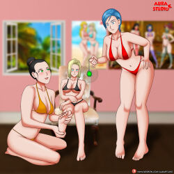 android_18 aurastudio black_hair blonde_hair blue_hair bulma_briefs chichi dragon_ball dragon_ball_z femdom femsub happy_trance large_breasts massage milf swimsuit