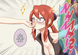  blush bondage breasts brown_eyes cleavage dialogue drool female_only femsub glasses hard_translated large_breasts lorelei na_shacho nintendo pokemon pokemon_(creature) pokemon_firered_and_leafgreen red_hair text translated 