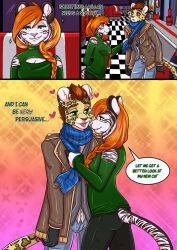 ash_(ashkelling) brown_hair cat_boy cat_girl clothed comic dazed expressionless femdom furry happy_trance keilani_(keilani) leopard_boy long_hair original red_hair scarlet-frost smile text tiger_girl tongue tongue_out