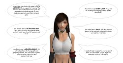 3d absurdres black_hair breasts brown_hair empty_eyes erect_nipples female_only femsub final_fantasy final_fantasy_vii happy_trance huge_breasts hypnotic_accessory large_breasts ljublana long_hair ponytail smile tech_control text tifa_lockhart