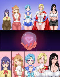  absurdres black_hair blonde_hair blue_eyes blue_hair breasts brown_hair character_request cleavage cleavage_cutout copyright_request dc_comics expressionless female_only femsub final_fantasy final_fantasy_vii happy_trance heart heart_eyes huge_breasts large_breasts leotard long_hair magic multiple_girls neo-izayoi open_mouth power_girl ragnarok_online red_hair sailor_mercury sailor_moon_(series) short_hair smile standing standing_at_attention super_hero superman_(series) symbol_in_eyes tifa_lockhart western 