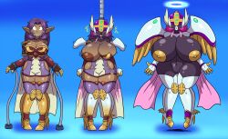  bottomless breast_expansion breasts elf_ears female_only femsub gradient_background halo huge_breasts large_breasts nude prinnydood purple_hair robotization simple_background solo tagme topless transformation 