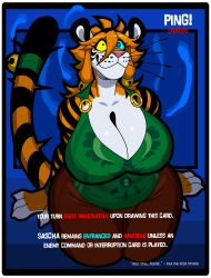 animals_only breasts cat_girl dazed femsub furry happy_trance huge_breasts hypnofood kaa_eyes original ping ring_eyes sascha_(hypnofood) smile standing_at_attention sweat text tiger_girl 