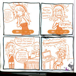 absurdres bianca_(drgnmastralex) blush breasts cleavage comic computer dialogue female_only femdom femsub happy_trance heart heart_eyes humor katie_(zko) large_breasts long_hair maid maid_headdress mrs._erickson_(zko) multiple_girls open_mouth original ponytail rcbc skirt smile symbol_in_eyes teacher text undressing