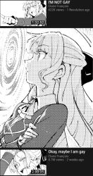 angry aono_shimo assertive_sub before_and_after blush bugmenotencore_(manipper) claire_francois clothed coastalservice3_(manipper) crossed_arms drill_hair female_only femsub greyscale hair_ornament hair_ribbon humor hypnotic_magic hypnotic_spiral i&#039;m_in_love_with_the_villainess long_hair magic meme meta monochrome official ribbon ring_eyes sexuality_change simple_background smile solo spiral straight_to_gay symbol_in_eyes white_background youtube