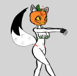 amaterasu_(skecchyartist) animal_ears breasts female_only femsub fingerless_gloves goddess grey_background halo large_breasts nude pumpkin simple_background skecchyartist spiral tail vines white_skin wolf_girl zombie_walk