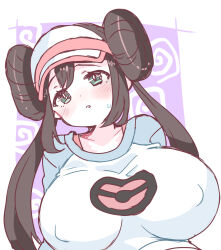  blush erect_nipples erect_nipples_under_clothes huge_breasts large_breasts meunkoyomi nintendo nipples pokemon rosa_(pokemon) spiral tight_clothing 
