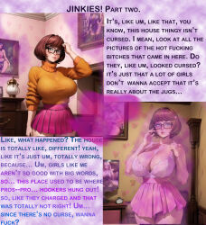  ai_art before_and_after bimbofication caption femsub gregory_michelson_(generator) large_breasts scooby-doo_(series) text translated velma_dinkley 