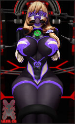  ball_gag bodysuit femsub genshin_impact ibex-cg lisa_(genshin_impact) nail_polish nipple_cutout spiral tagme tech_control 
