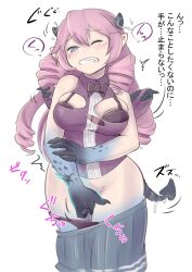 blue_eyes body_control bottomless bra class-change corruption demon demon_girl female_only femsub fingering horns masturbation mokushi-c3 monster_girl open_mouth original pink_hair resisting solo tail tail_growth tears text transformation translated underwear wings