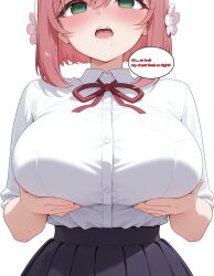 ai_art blush dialogue empty_eyes femsub hakari_hanazono pink_hair school_uniform text the_100_girlfriends_who_really,_really,_really,_really,_really_love_you