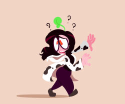  blush brown_hair clothed coat confused cow_print female_only femsub floro_sprout glasses hoodie hypnotized_walking large_ass long_hair nintendo original pants paper_mario plant red_eyes shirt shoes simple_background sleepygaycutie solo super_mario_bros. super_paper_mario symbol_in_eyes wide_hips yellow_background 