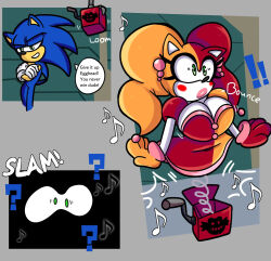 absurdres altered_common_sense alternate_costume animal_ears before_and_after bottomless bouncing_breasts breasts clothed clown clown_girl confused corruption dazed expressionless eyelashes female_only femsub furry genderswap gloves hedgehog_boy hedgehog_girl lipstick open_mouth overlord_trey smile solo sonic_the_hedgehog sonic_the_hedgehog_(series) standing tech_control transformation