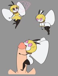  absurdres antenna apopop bee_girl before_and_after bent_over bodyjob bottomless breasts bug_girl fairy fellatio femsub grey_background hanging_breasts large_breasts licking minigirl nintendo nipples open_mouth oral penis pink_eyes pokemon pokemon_(creature) pokemon_sun_and_moon pokephilia ribombee simple_background size_difference spiral spiral_eyes symbol_in_eyes thighhighs topless white_skin wings 