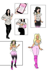 ass_expansion before_and_after bimbofication blonde_hair breast_expansion breasts comic goonzo70 hair_growth large_breasts tech_control text