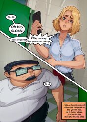 ai_art blonde_hair blue_eyes phone school_uniform sculptortusk short_hair skirt tagme ugly_bastard