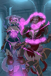 armor bbc-chan breasts cat_ears cat_girl cat_tail chains corruption female_only femdom femsub final_fantasy final_fantasy_xiv glowing glowing_eyes heterochromia hypnotized_hypnotist large_breasts magic miqo&#039;te multiple_girls nipples original pink_hair possession red_hair sabrith_ebonclaw_(sabrith) tail tayelle_ar&#039;mendin_(sabrith) torn_clothes