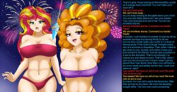  adagio_dazzle bikini blonde_hair blue_eyes breasts cleavage cogbrony crystal empty_eyes equestria_girls female_only femsub flash_sentry huge_breasts large_breasts long_hair looking_at_viewer male_pov maledom manip midriff misterman4_(manipper) multicolored_hair my_little_pony orange_hair pendulum pink_eyes pov pov_dom red_hair smile sunset_shimmer text 