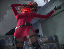  3d ada_wong artist_request dress female_only femsub garter gloves harness nemesis_alpha outdoors parasite resident_evil resident_evil_3_remake resident_evil_4_remake resisting solo standing sweater thigh_boots thighhighs 
