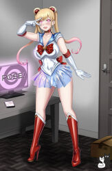  blonde_hair blush choker clothed collarbone cosplay earrings female_only femsub gloves glowing_eyes hair_ornament happy_trance heart heart_eyes high_heels hypnotic_screen knee-high_boots kneehighs latex looking_at_viewer marin_kitagawa my_dress-up_darling opera_gloves pink_eyes posed rosvo sailor_moon sailor_moon_(series) smile solo symbol_in_eyes text twintails v very_long_hair 